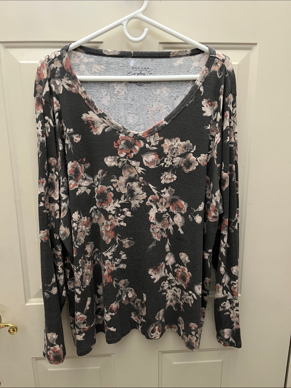Sonoma Floral V-Neck Long Sleeve Top - Charcoal with Pink Floral